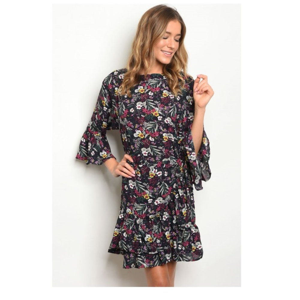 NWT - Navy Floral Print Midi Dress - Sm, M, Lg